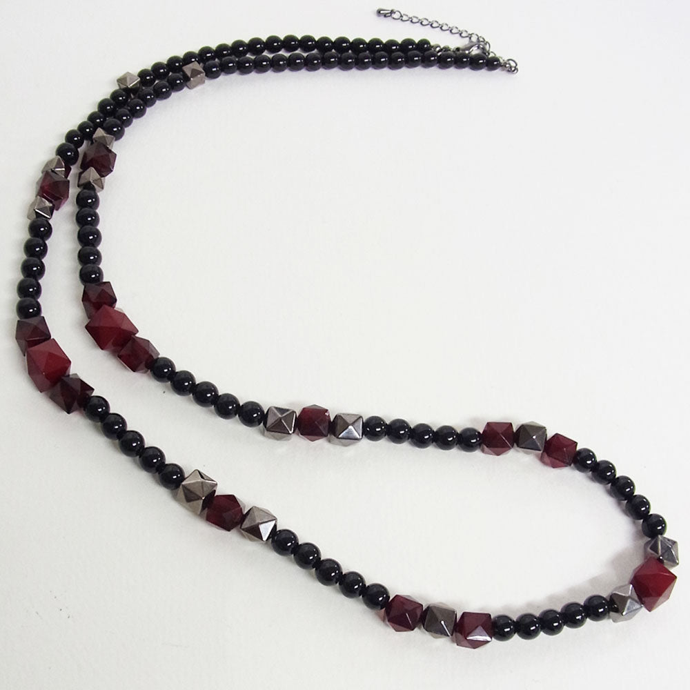 黒 玉 ブラック ロング ネックレス レッド スタッズ
