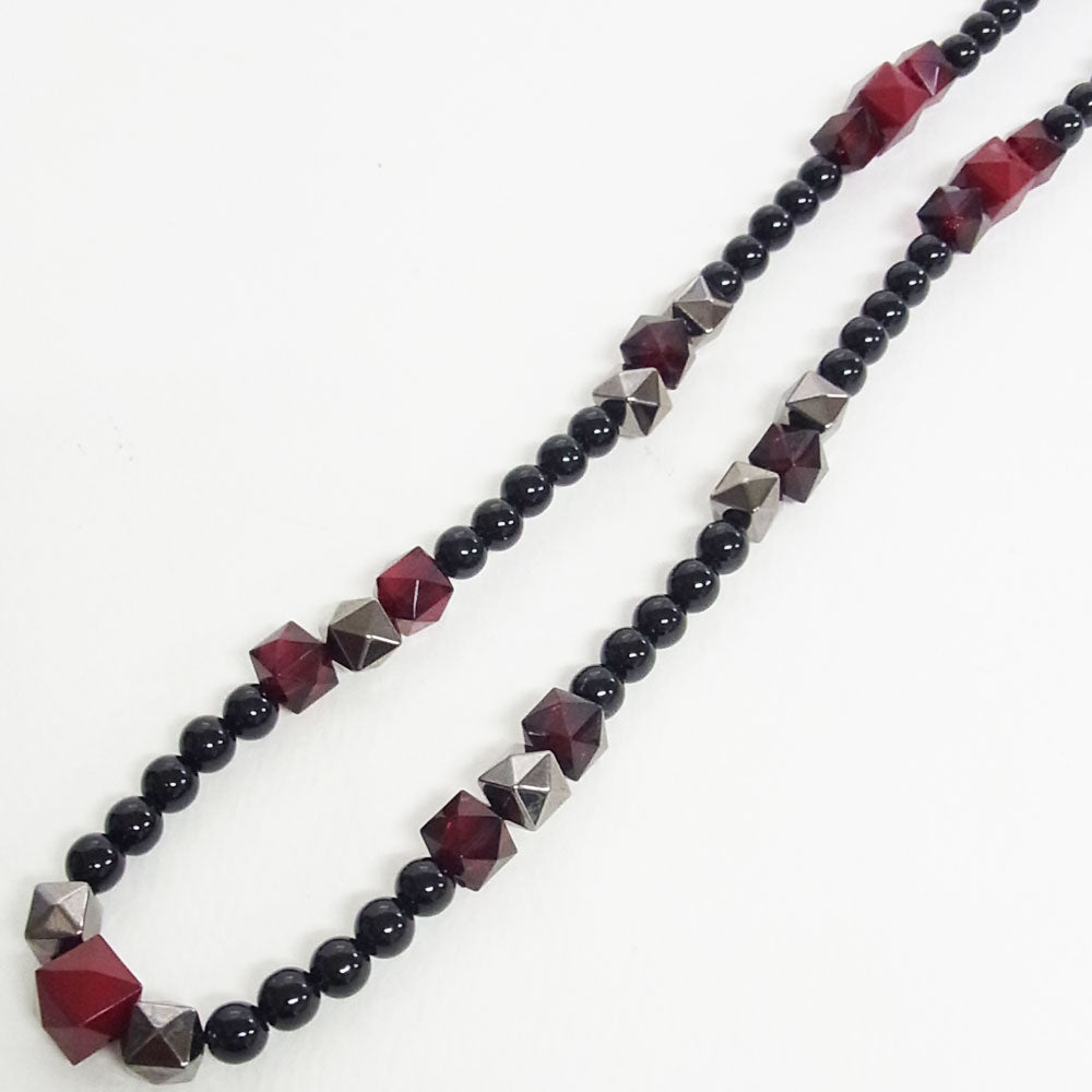 黒 玉 ブラック ロング ネックレス レッド スタッズ