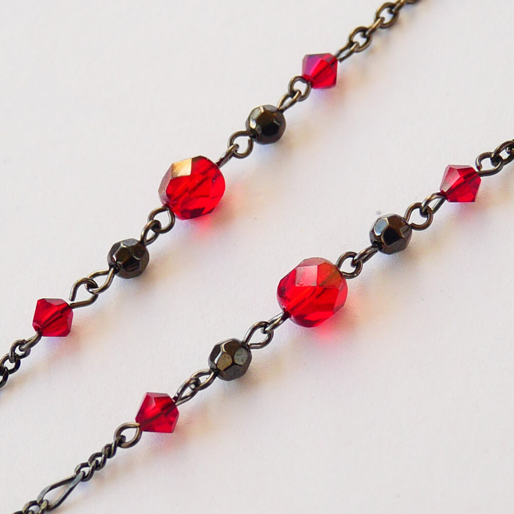 ガンメタ 薔薇 ステンド 蝶 ネックレス チェーン