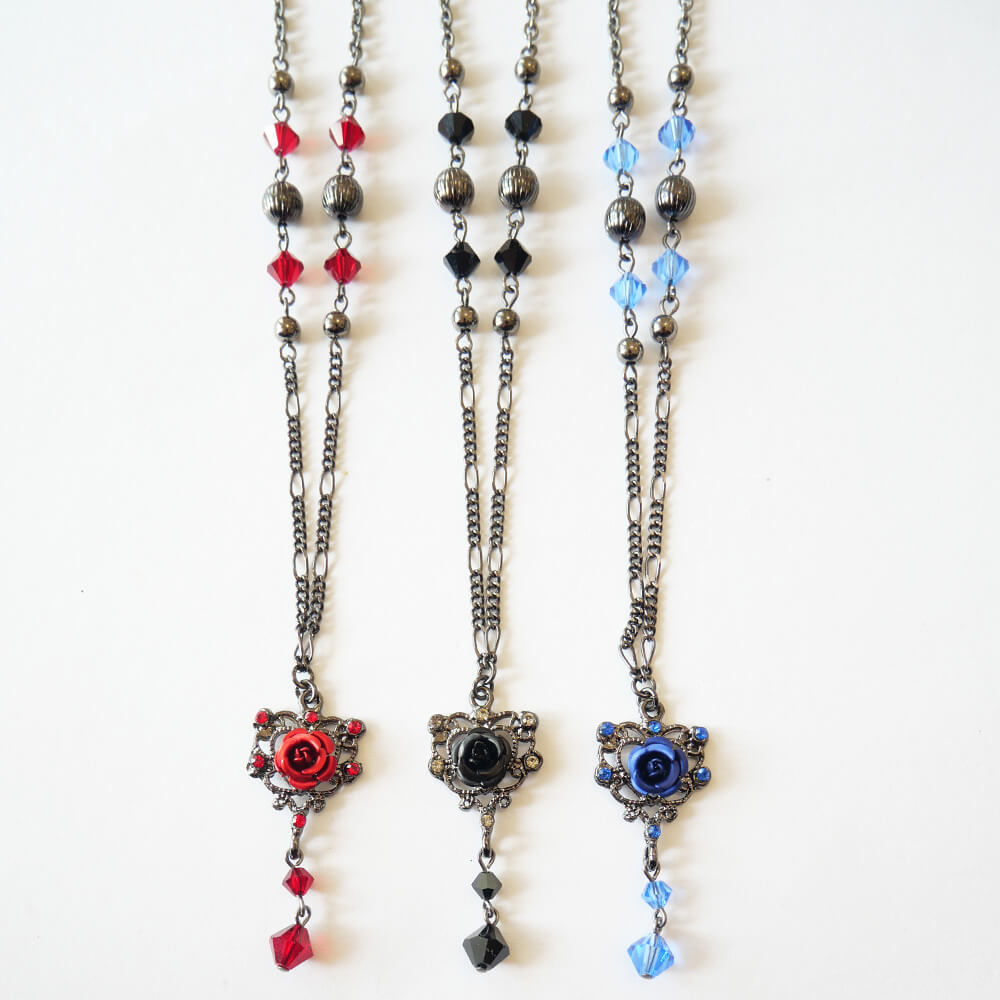 ガンメタ 薔薇 ゴスハート ネックレス ゴスロリ レディース