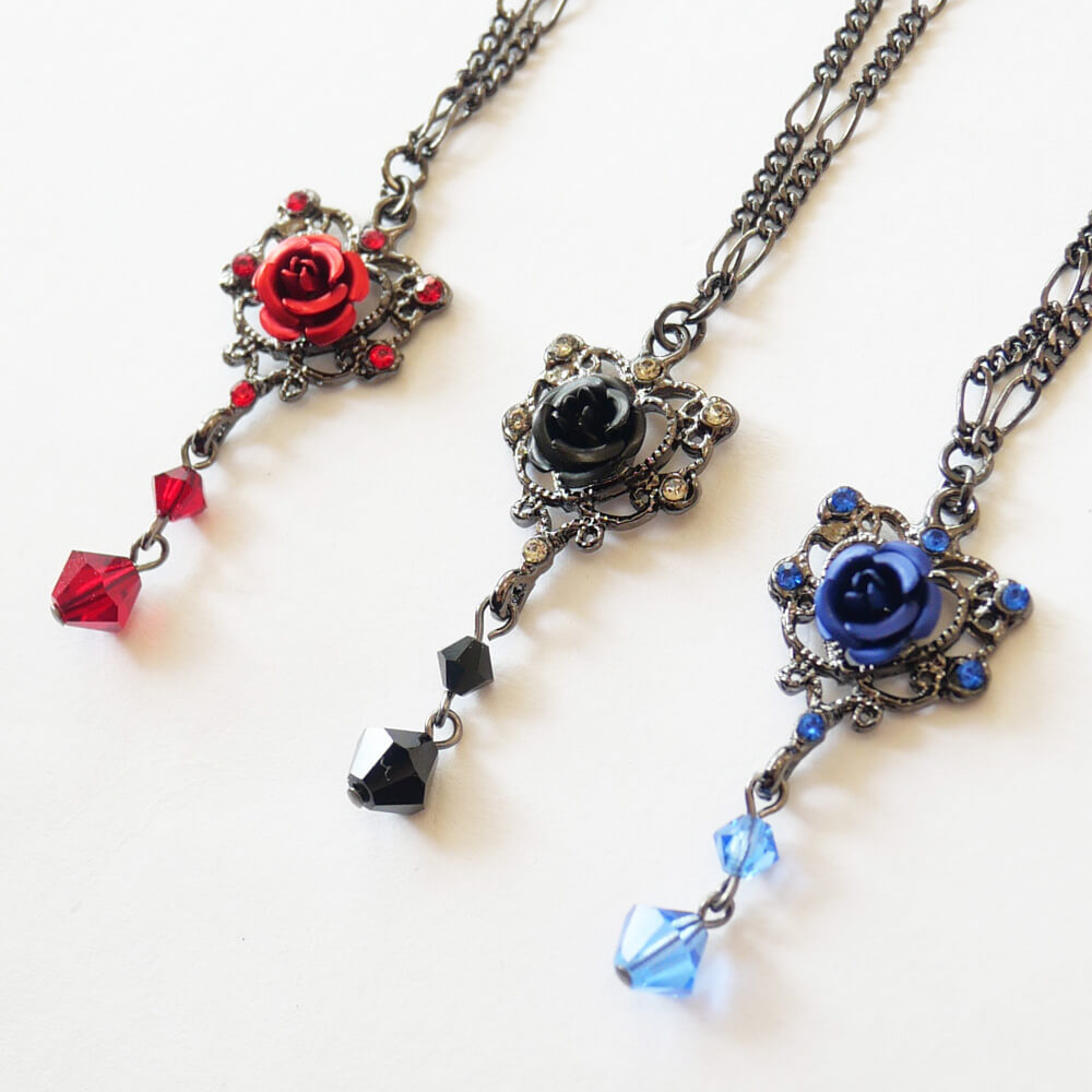ガンメタ 薔薇 ゴスハート ネックレス ゴスロリ レディース