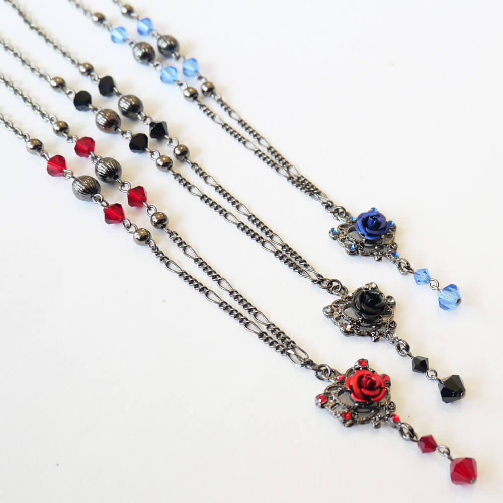 ガンメタ 薔薇 ゴスハート ネックレス ゴスロリ レディース