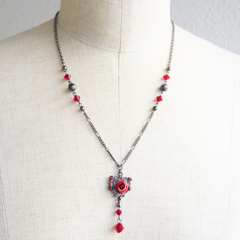 ガンメタ 薔薇 ゴスハート ネックレス ゴスロリ レディース