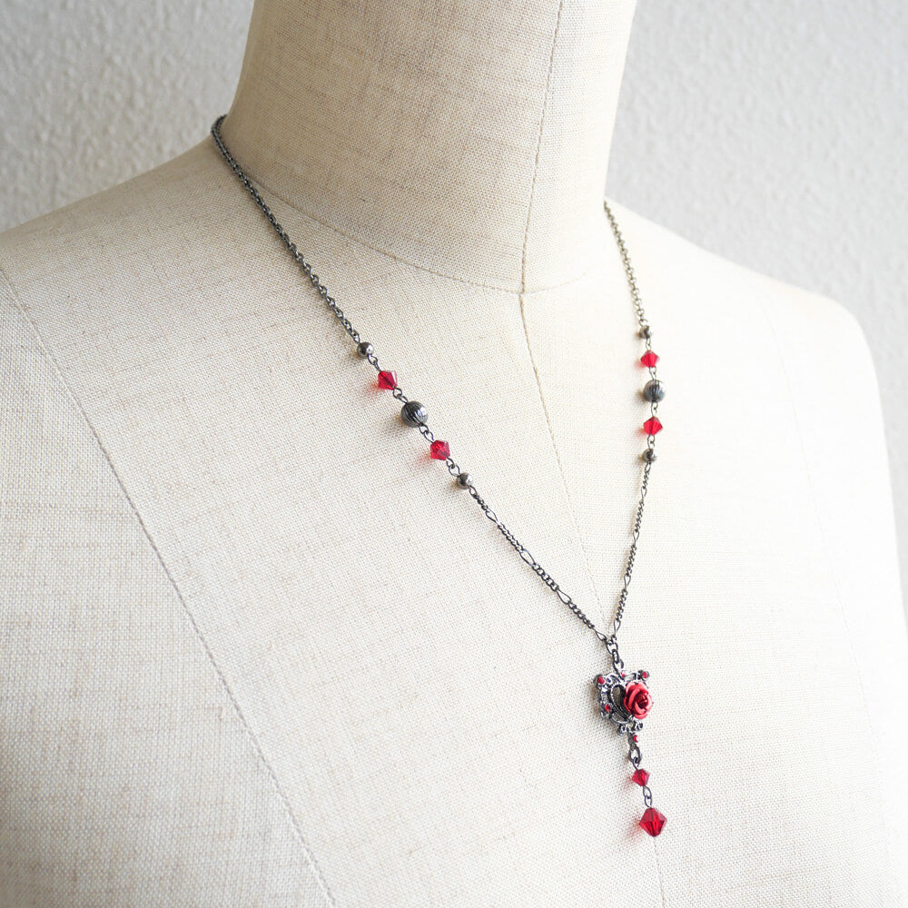 ガンメタ 薔薇 ゴスハート ネックレス ゴスロリ レディース