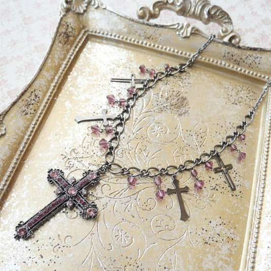 十字架 5 クロス ガンメタ ショート ネックレス