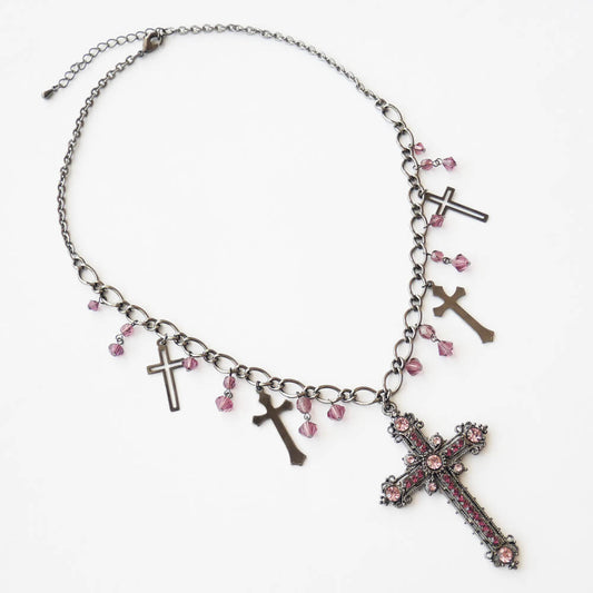 十字架 5 クロス ガンメタ ショート ネックレス