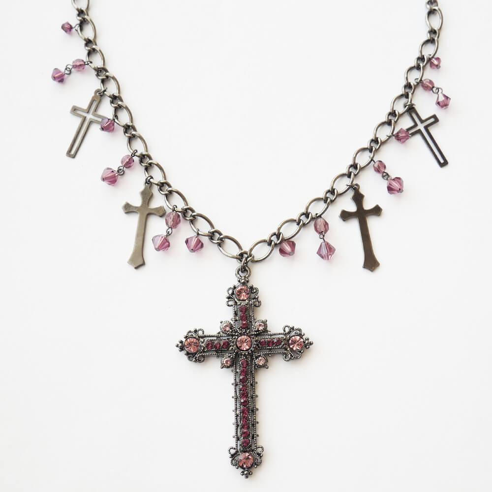 十字架 5 クロス ガンメタ ショート ネックレス