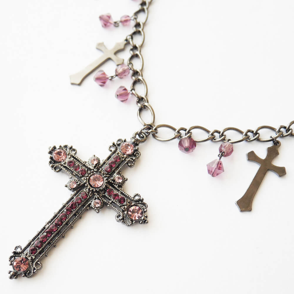 十字架 5 クロス ガンメタ ショート ネックレス