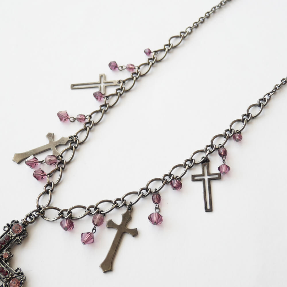 十字架 5 クロス ガンメタ ショート ネックレス