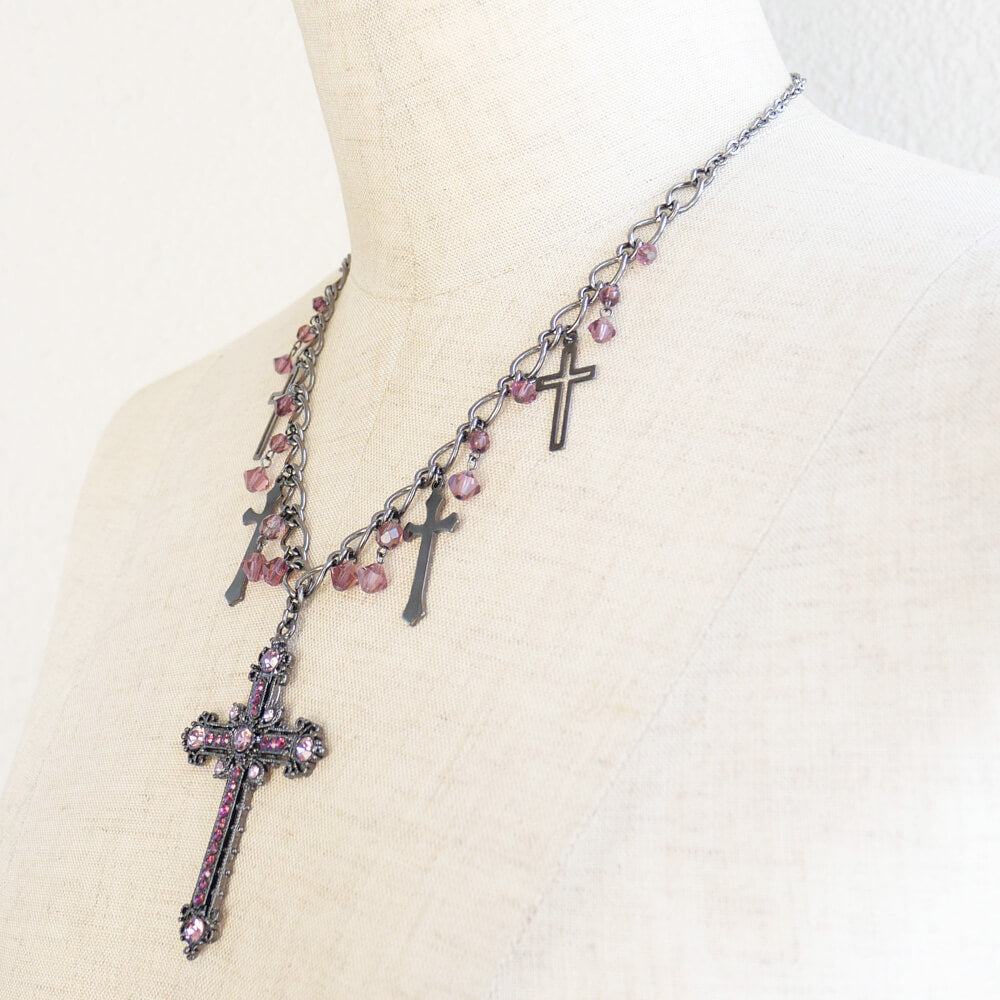 十字架 5 クロス ガンメタ ショート ネックレス