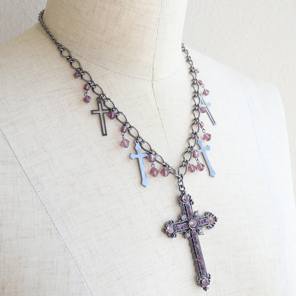 十字架 5 クロス ガンメタ ショート ネックレス