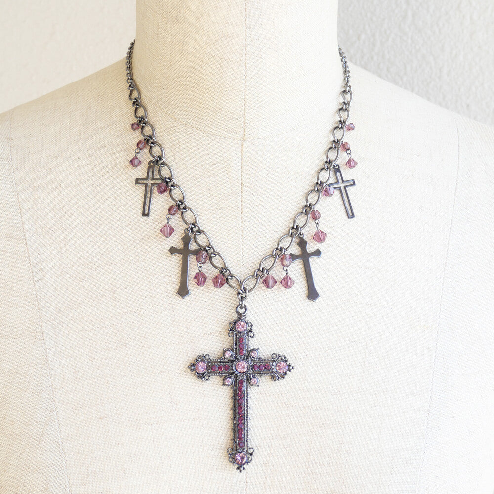 十字架 5 クロス ガンメタ ショート ネックレス