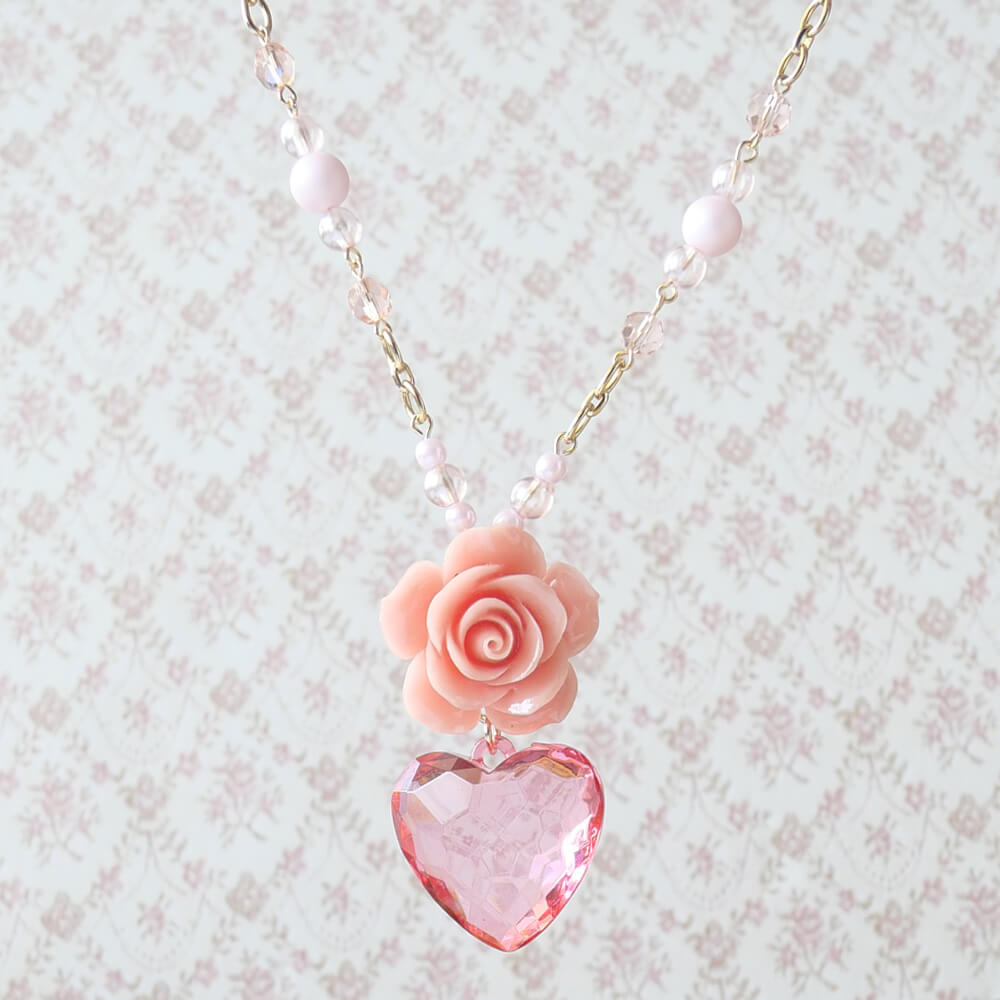 ネックレス ピンクローズ クリスタルハート ロリータアクセサリー