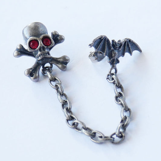 【ゴスロリ】蝙蝠＆髑髏ダブルピアス (片耳タイプ)
