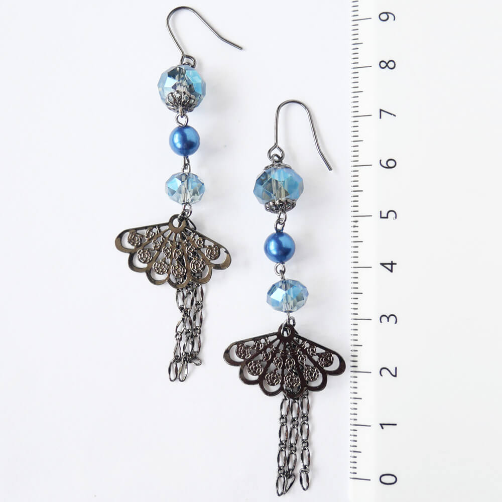 Earrings, Japanese style, crystal, fan, purple