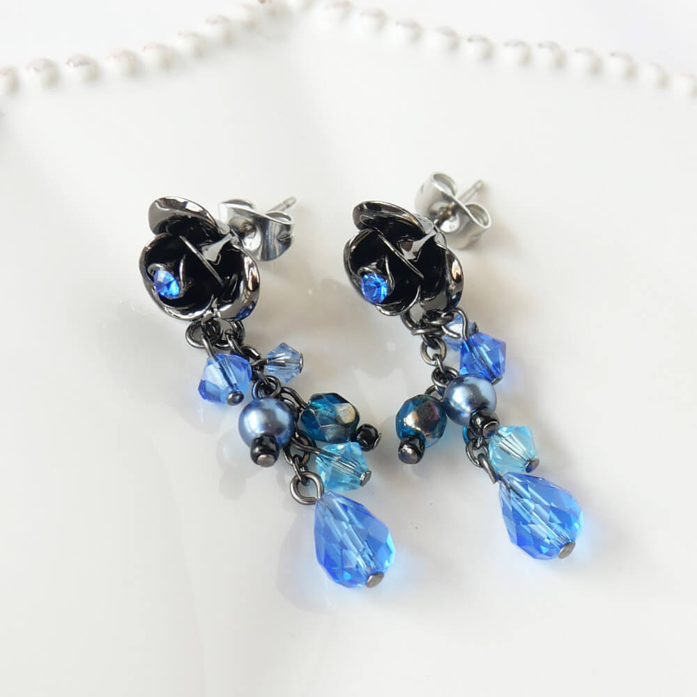 Blue Blue Rose Earrings Rose Pearl Crystal Gothic Gothic Lolita Accessories