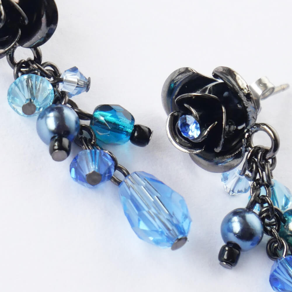 Blue Blue Rose Earrings Rose Pearl Crystal Gothic Gothic Lolita Accessories