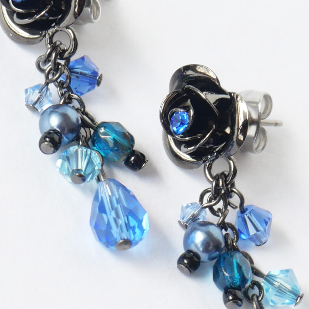 Blue Blue Rose Earrings Rose Pearl Crystal Gothic Gothic Lolita Accessories
