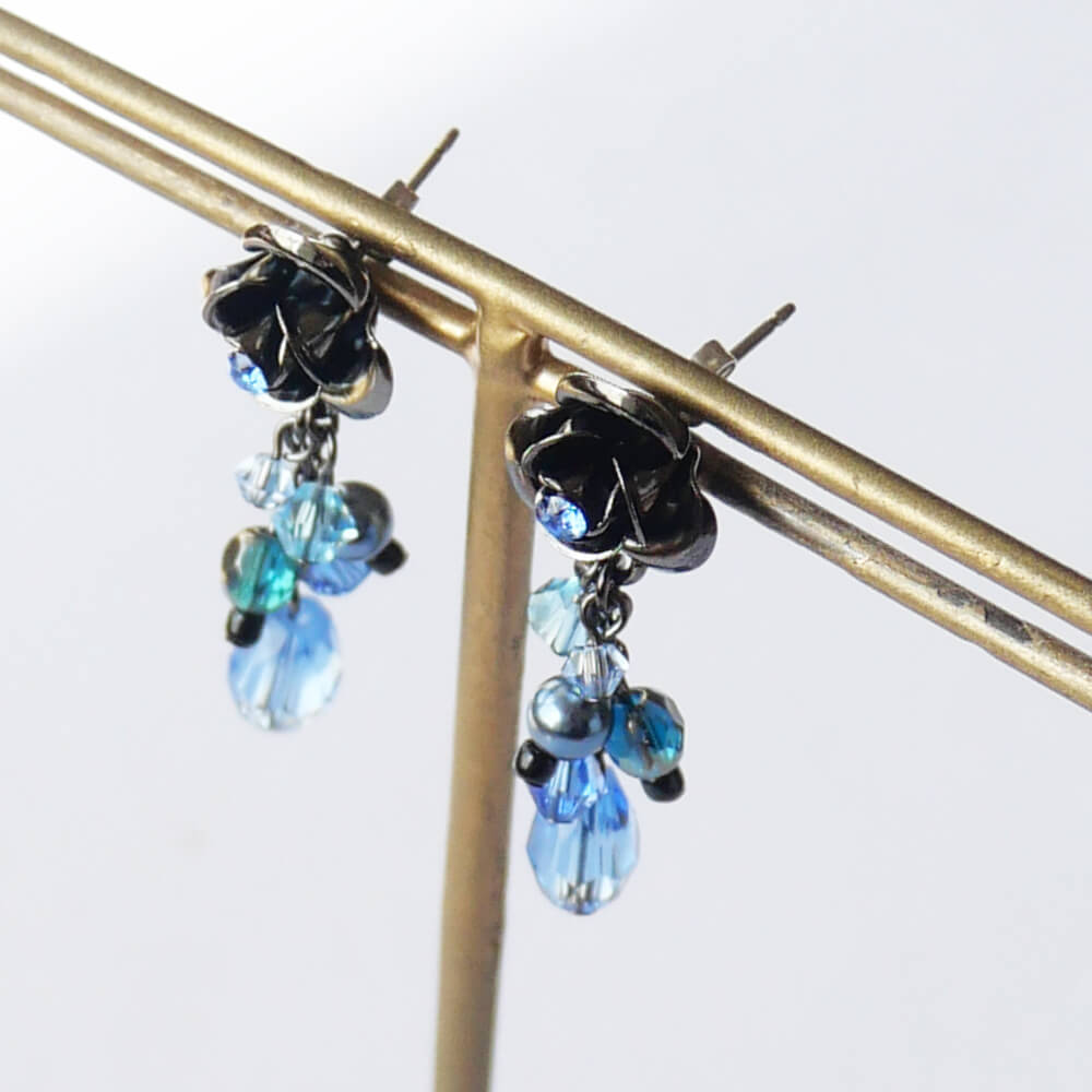Blue Blue Rose Earrings Rose Pearl Crystal Gothic Gothic Lolita Accessories