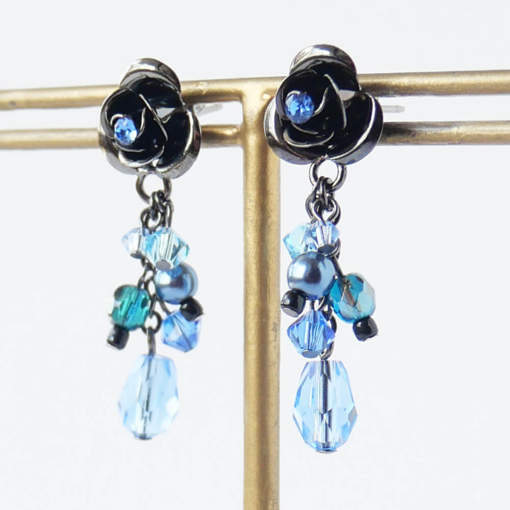 Blue Blue Rose Earrings Rose Pearl Crystal Gothic Gothic Lolita Accessories