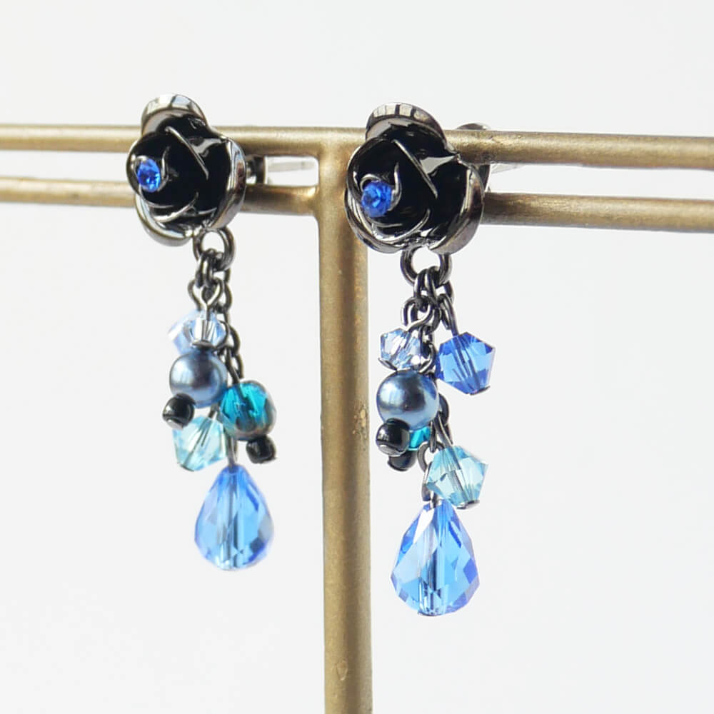 Blue Blue Rose Earrings Rose Pearl Crystal Gothic Gothic Lolita Accessories