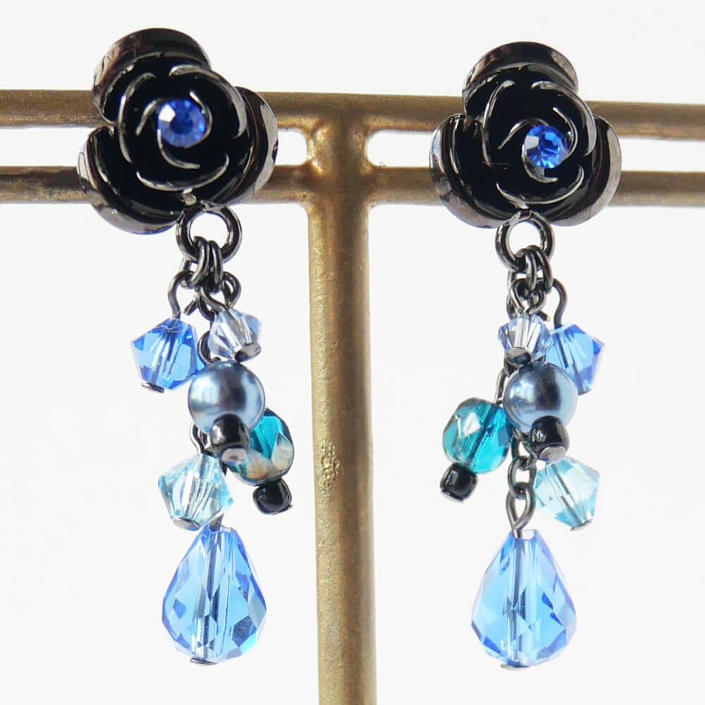 Blue Blue Rose Earrings Rose Pearl Crystal Gothic Gothic Lolita Accessories