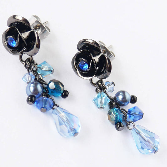 ブルー 青薔薇 ピアス ローズ パール クリスタル ゴシック ゴスロリ アクセサリー