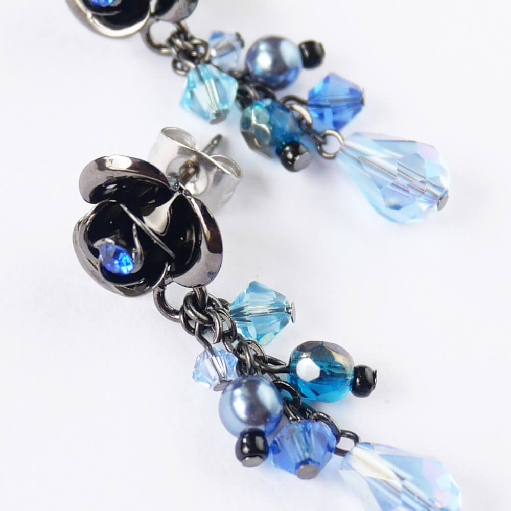 ブルー 青薔薇 ピアス ローズ パール クリスタル ゴシック ゴスロリ アクセサリー