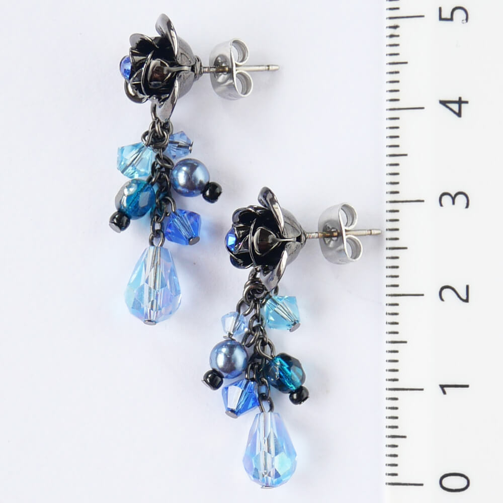 ブルー 青薔薇 ピアス ローズ パール クリスタル ゴシック ゴスロリ アクセサリー
