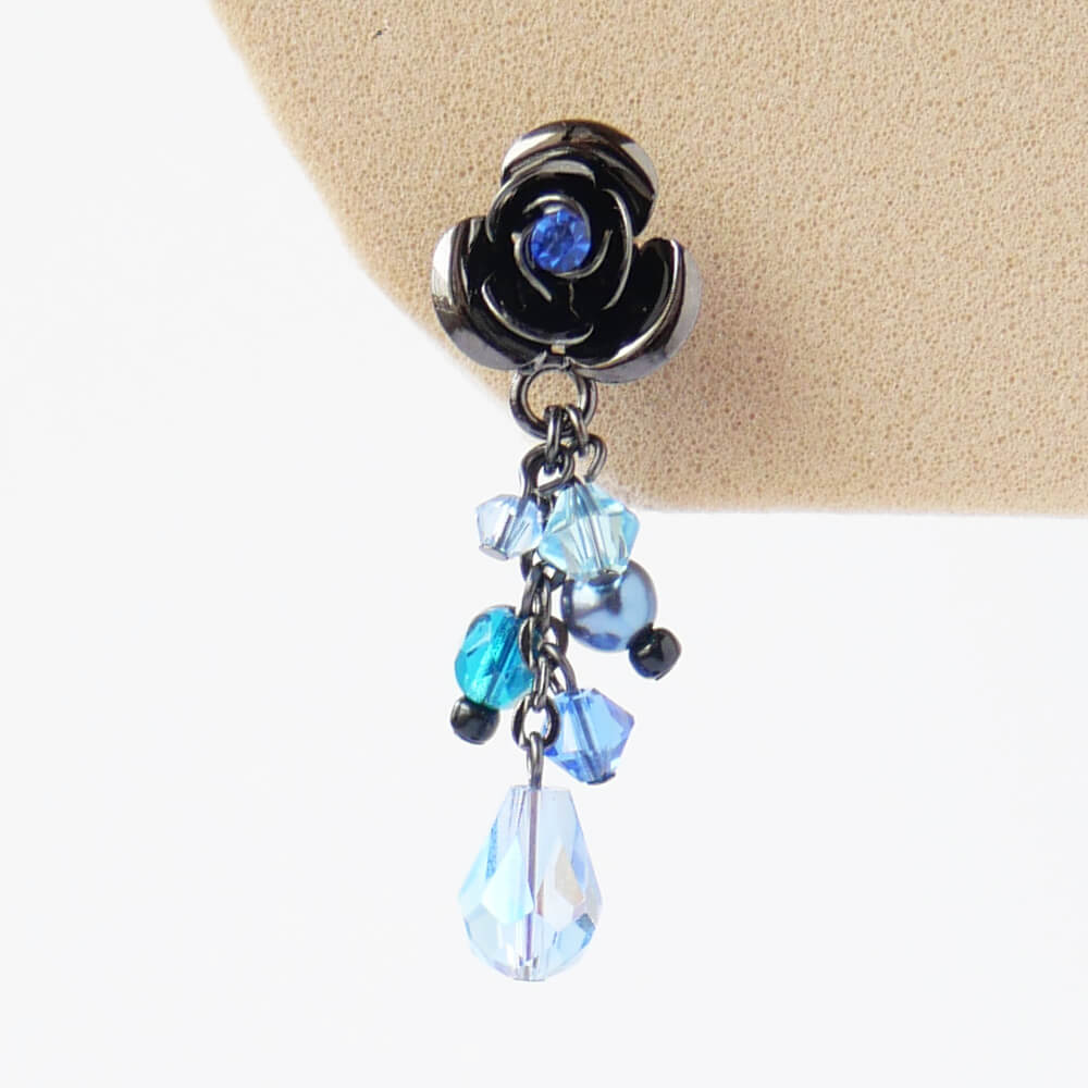 ブルー 青薔薇 ピアス ローズ パール クリスタル ゴシック ゴスロリ アクセサリー