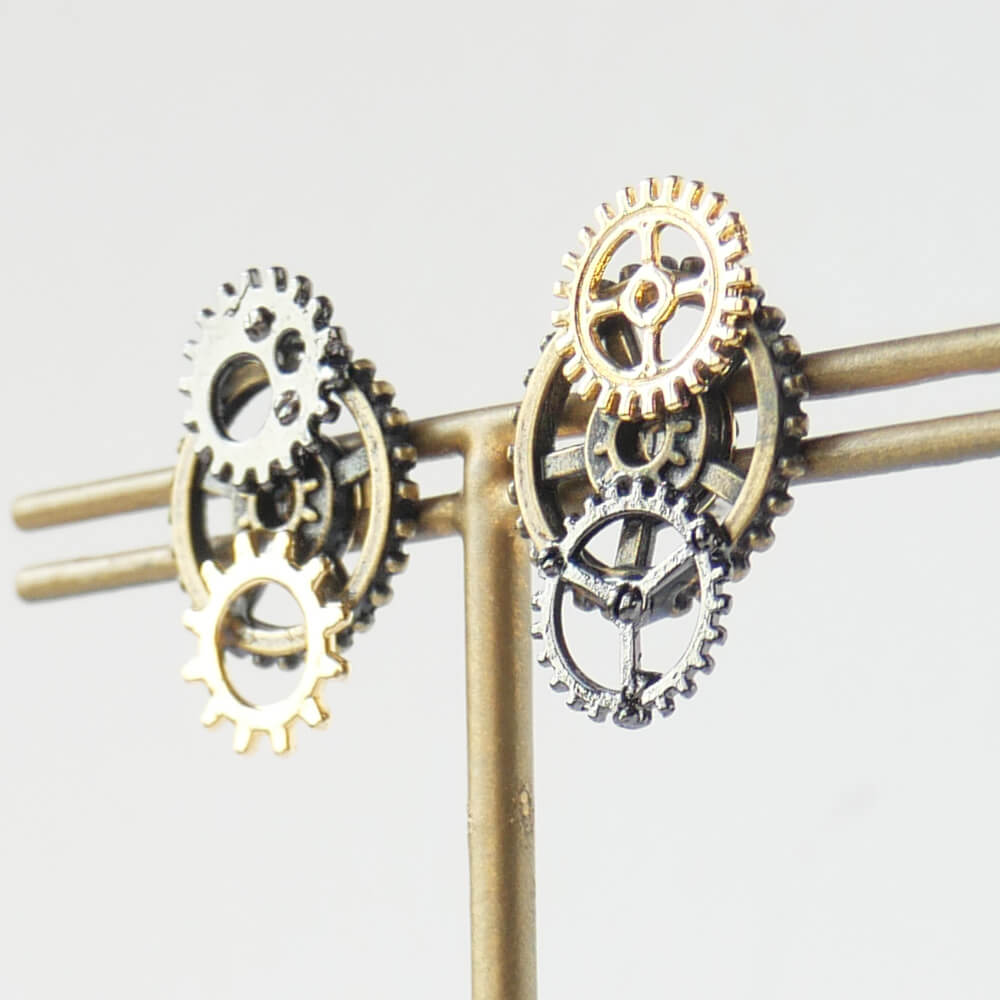 [Steampunk] Gear Steampunk Mixed-Color Earrings