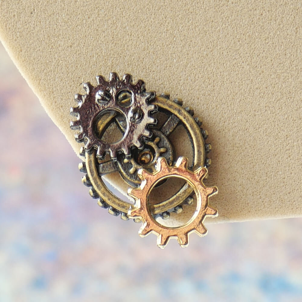 [Steampunk] Gear Steampunk Mixed-Color Earrings