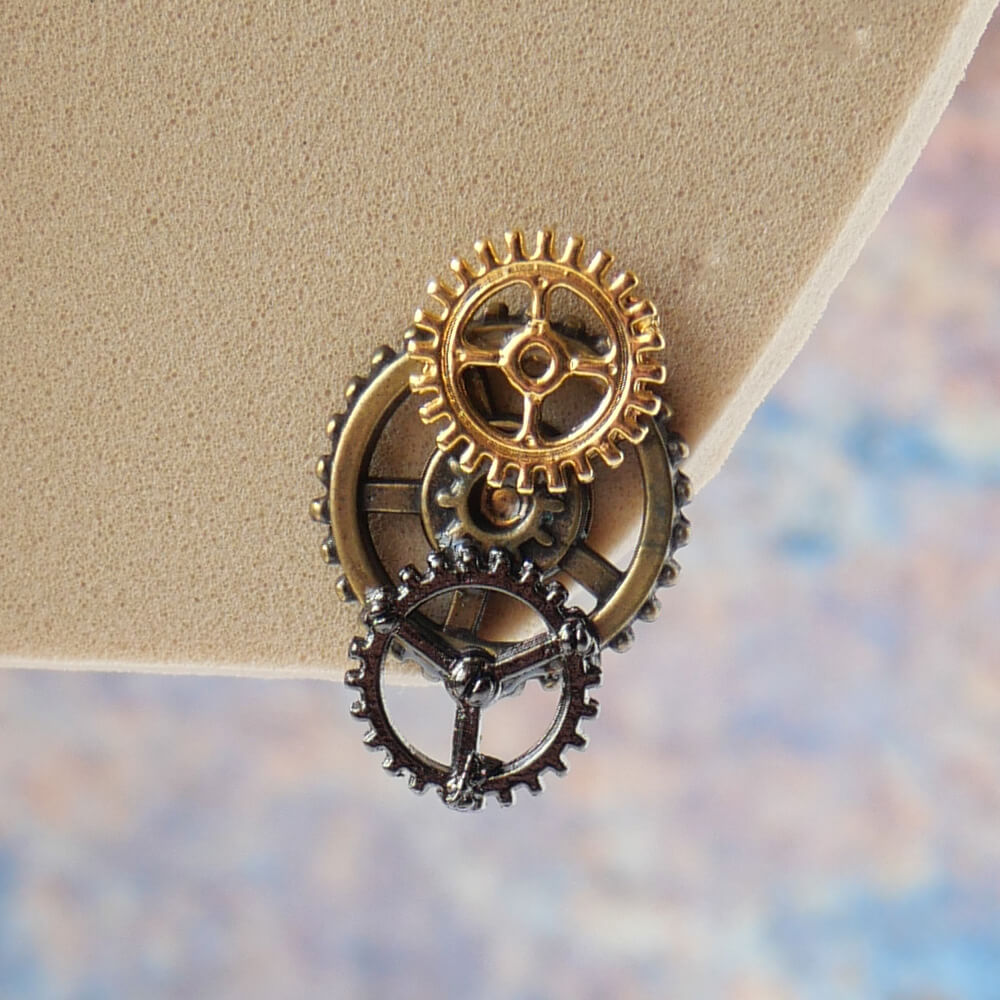 [Steampunk] Gear Steampunk Mixed-Color Earrings