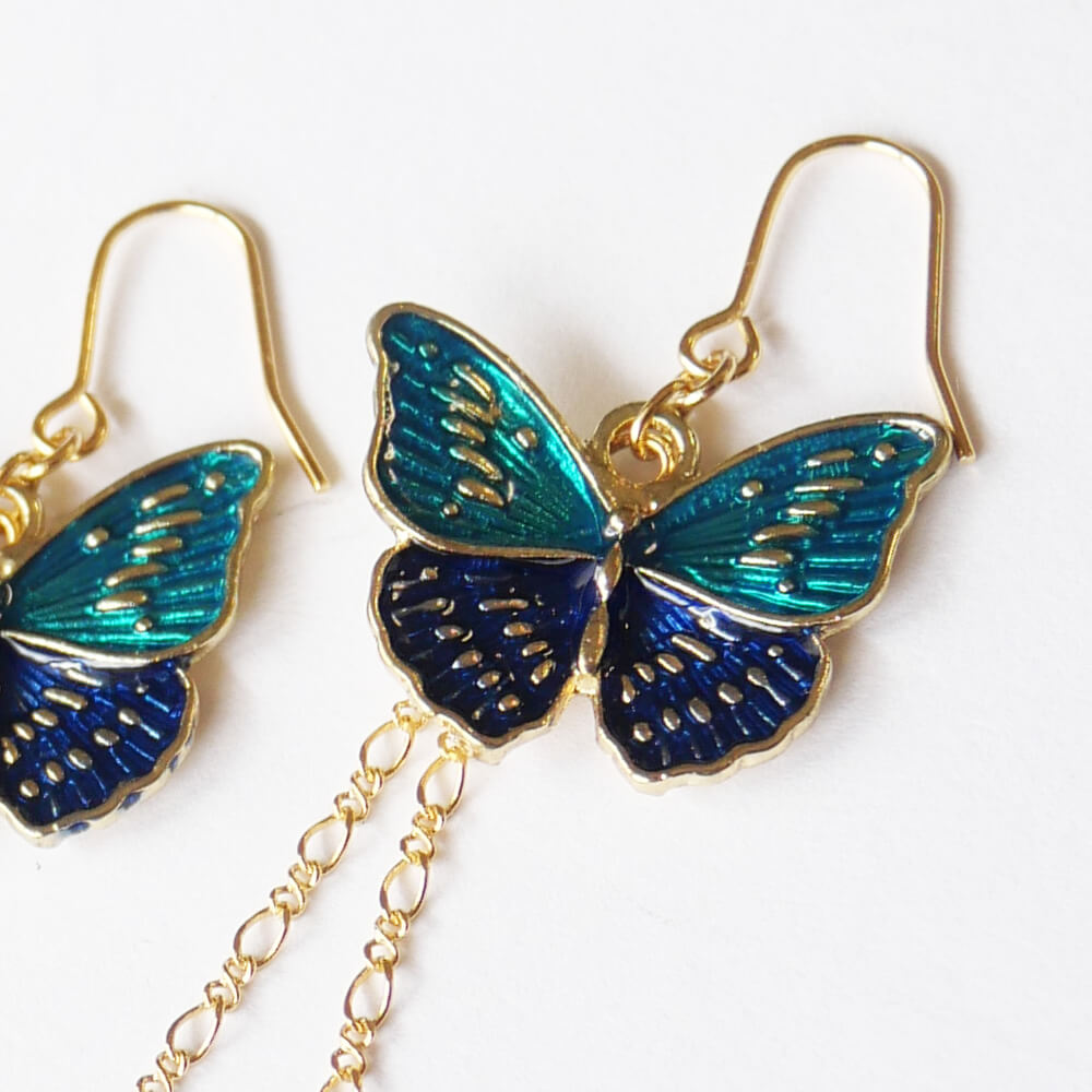 エスニック風 蝶 ピアス パープル グリーン ゴールド ゴスロリ レディース バイカラー 緑 紫