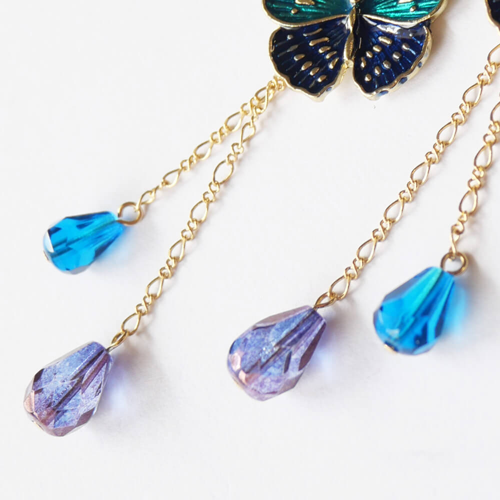 エスニック風 蝶 ピアス パープル グリーン ゴールド ゴスロリ レディース バイカラー 緑 紫