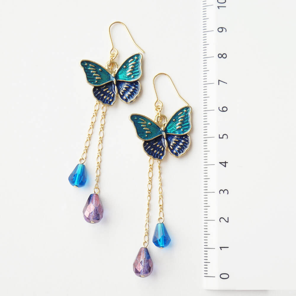 エスニック風 蝶 ピアス パープル グリーン ゴールド ゴスロリ レディース バイカラー 緑 紫