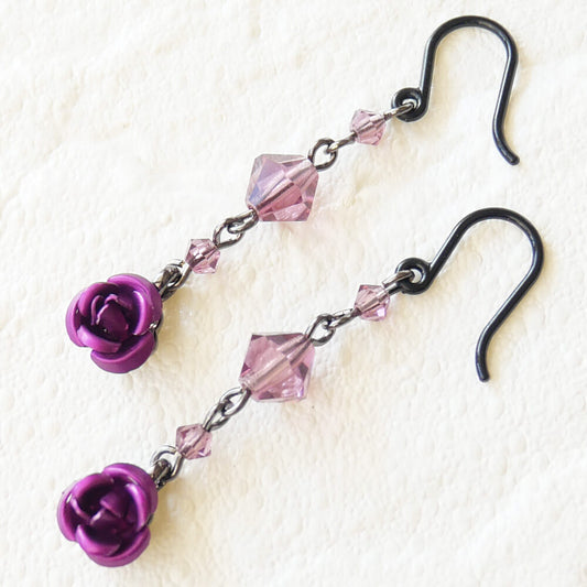 樹脂ピアス ミニ カットガラス 薔薇