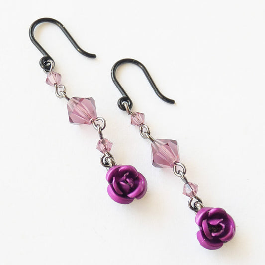 樹脂ピアス ミニ カットガラス 薔薇