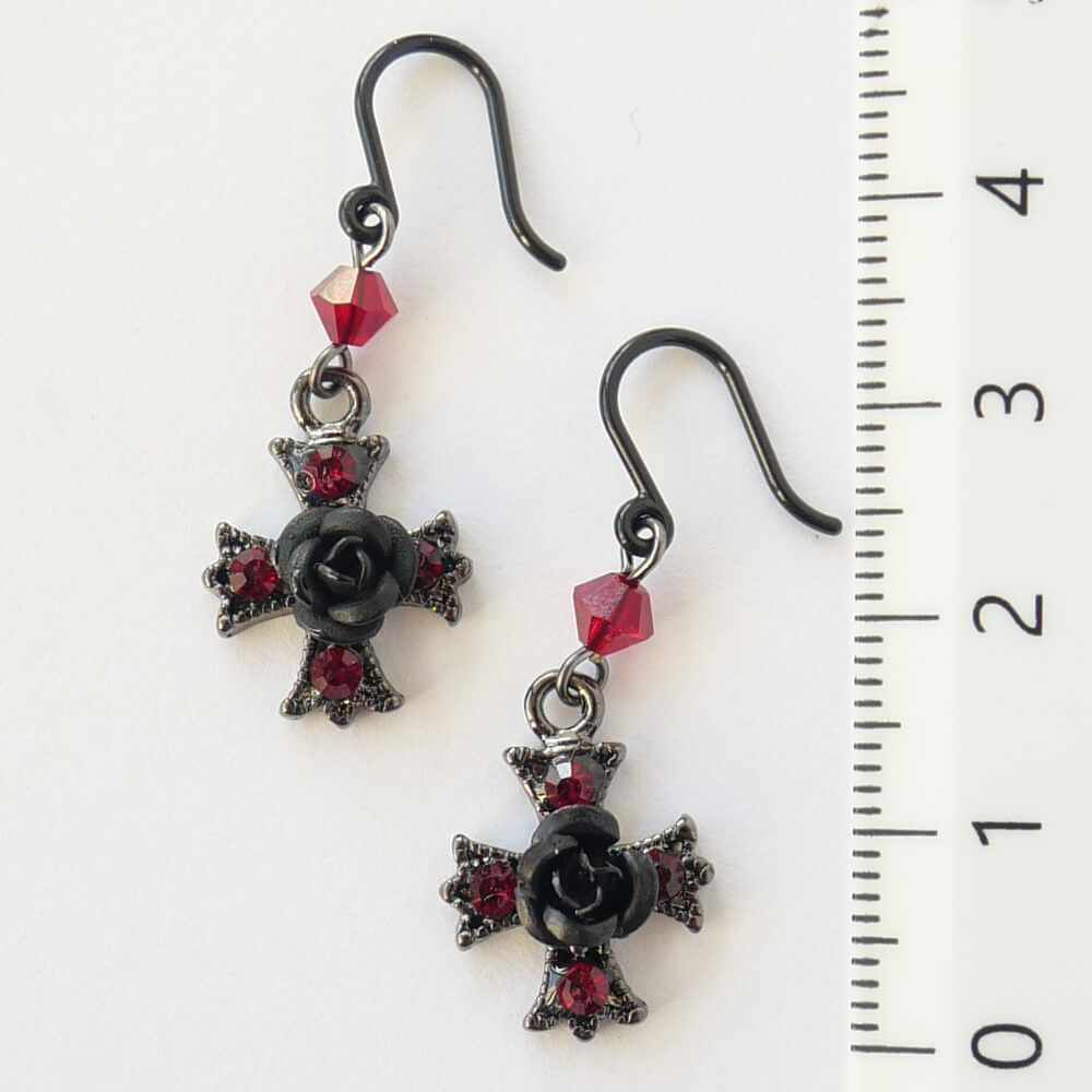 樹脂ポスト ピアス 十字 黒薔薇 ブラックローズ クロス