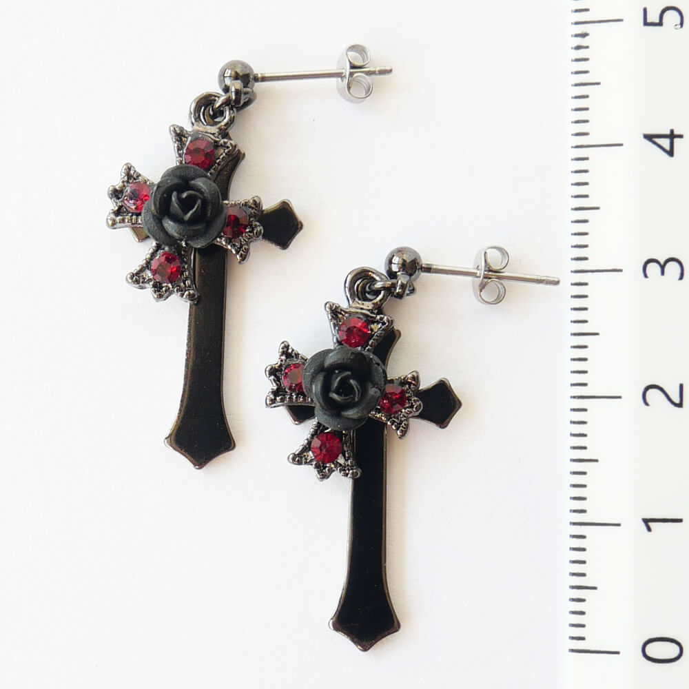 ピアス 十字架 黒薔薇 ブラックローズ クロス