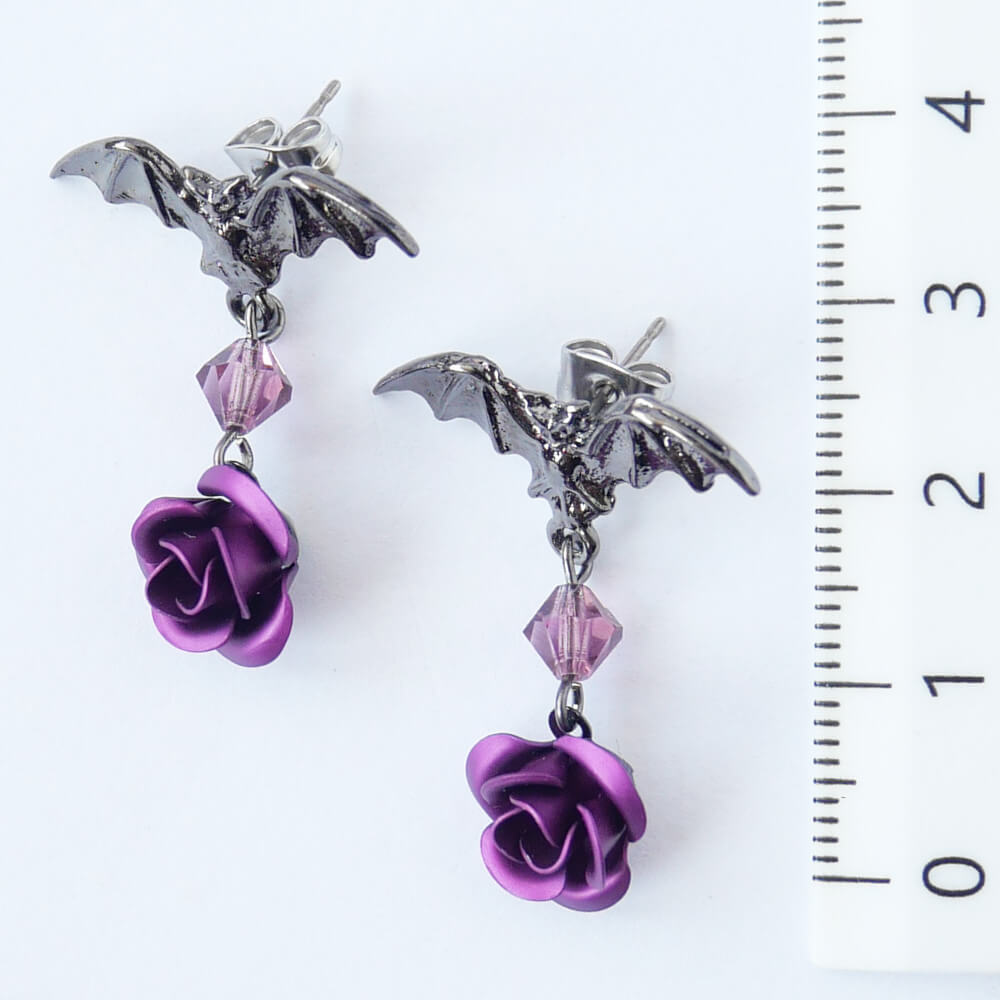 蝙蝠 薔薇 ピアス ゴシック コウモリ ローズ 地雷系 ゴスロリ アクセサリー レディース ハロウィン