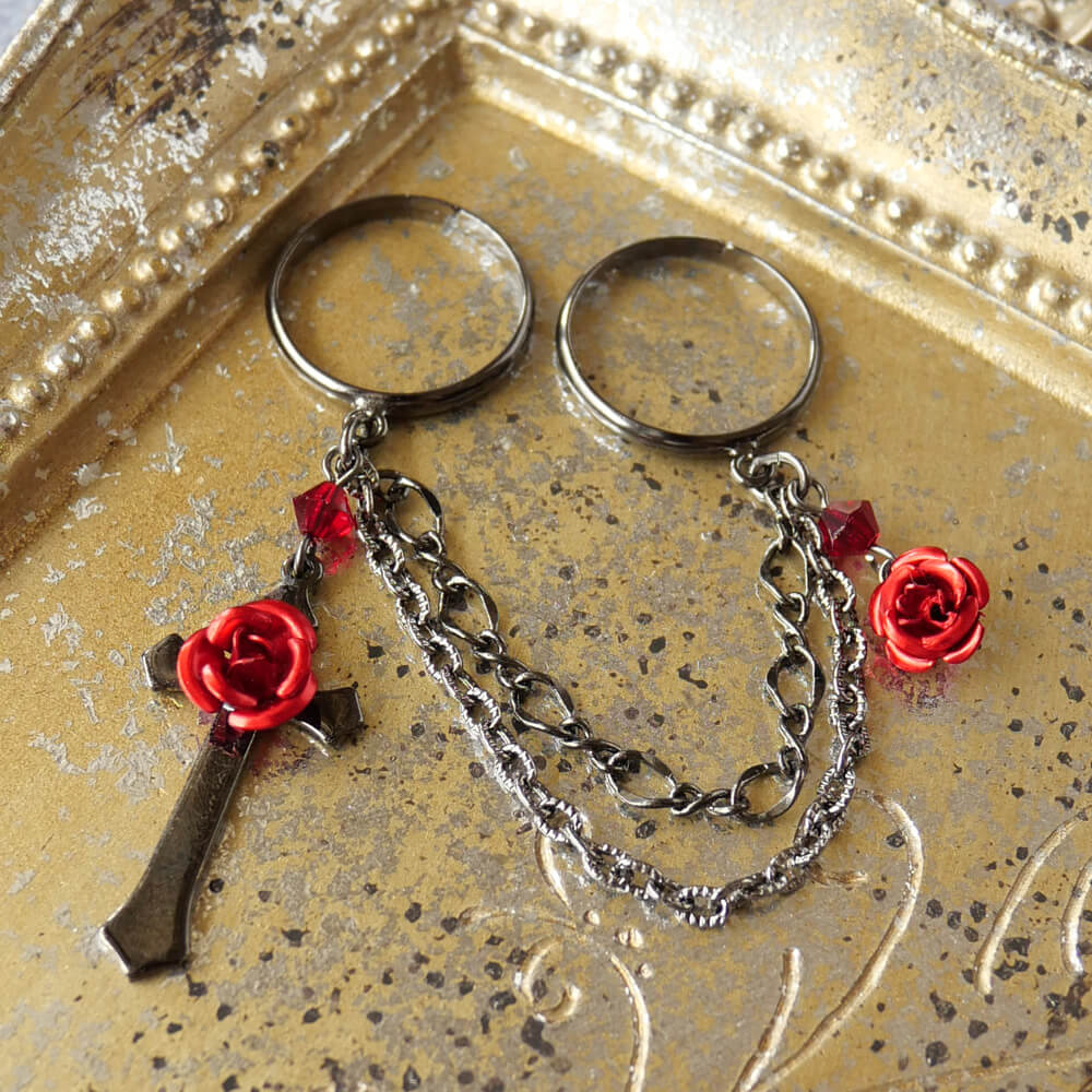 指輪 フリーサイズ 十字架 薔薇 ダブル リング