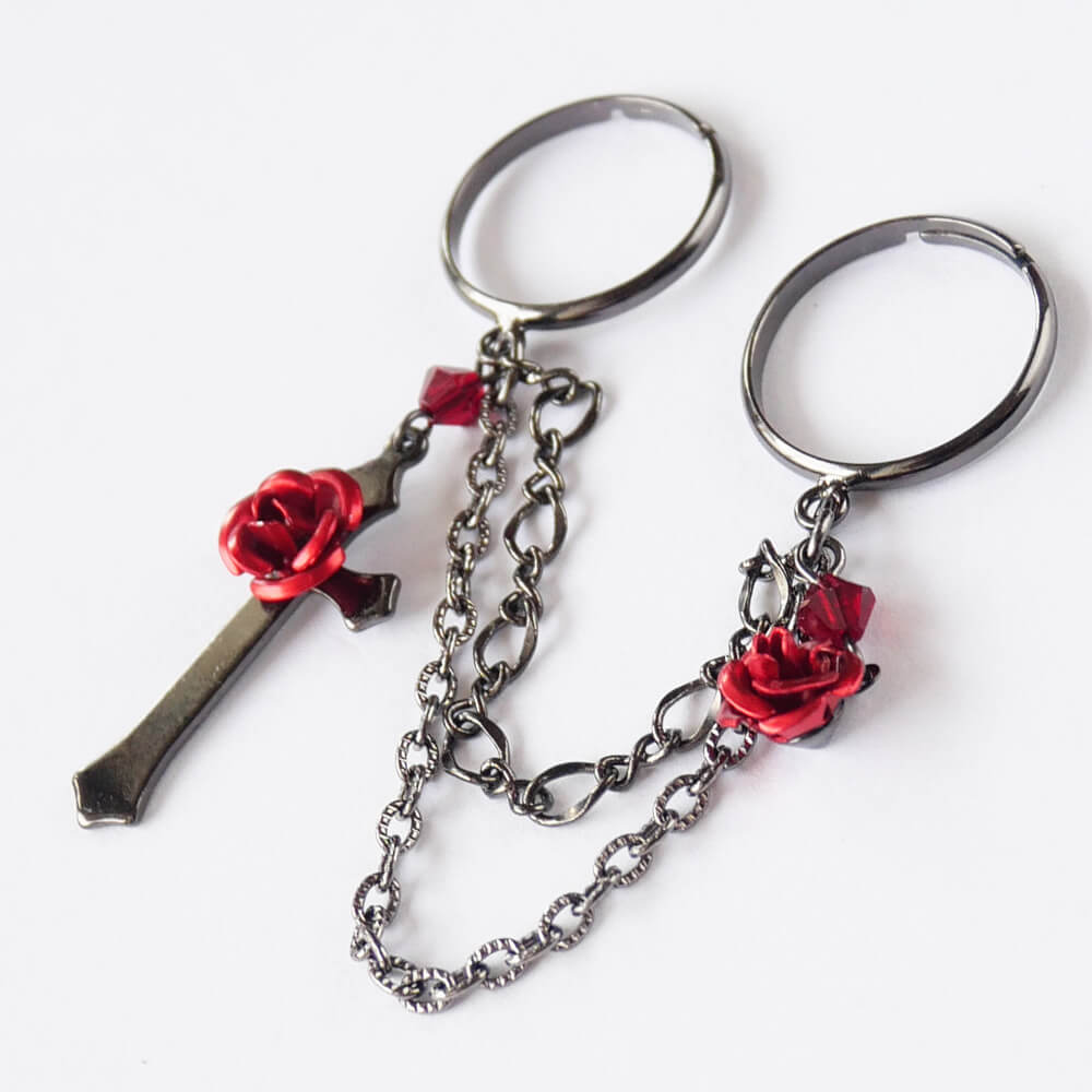 指輪 フリーサイズ 十字架 薔薇 ダブル リング