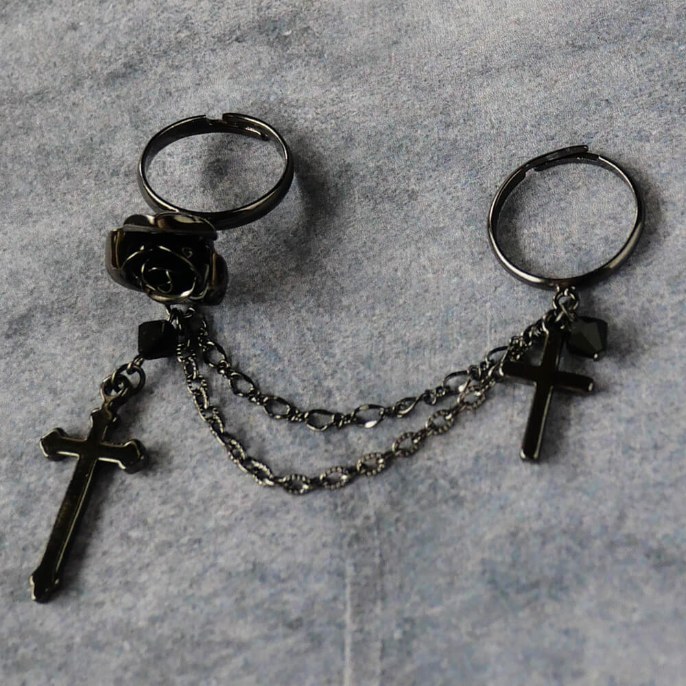 指輪 薔薇 十字架 ダブル フリーサイズ リング ゴスロリ