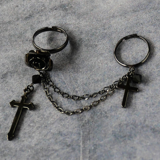 指輪 薔薇 十字架 ダブル フリーサイズ リング ゴスロリ