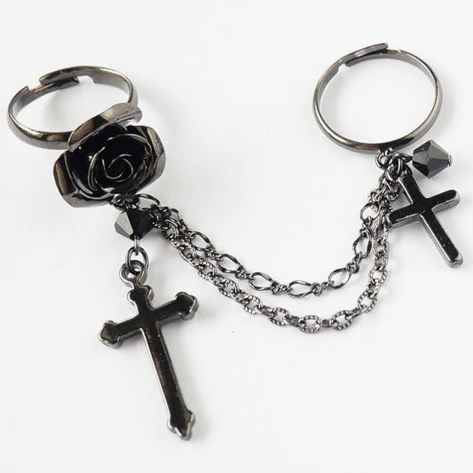 指輪 薔薇 十字架 ダブル フリーサイズ リング ゴスロリ