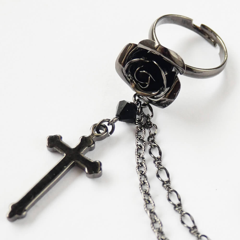 指輪 薔薇 十字架 ダブル フリーサイズ リング ゴスロリ