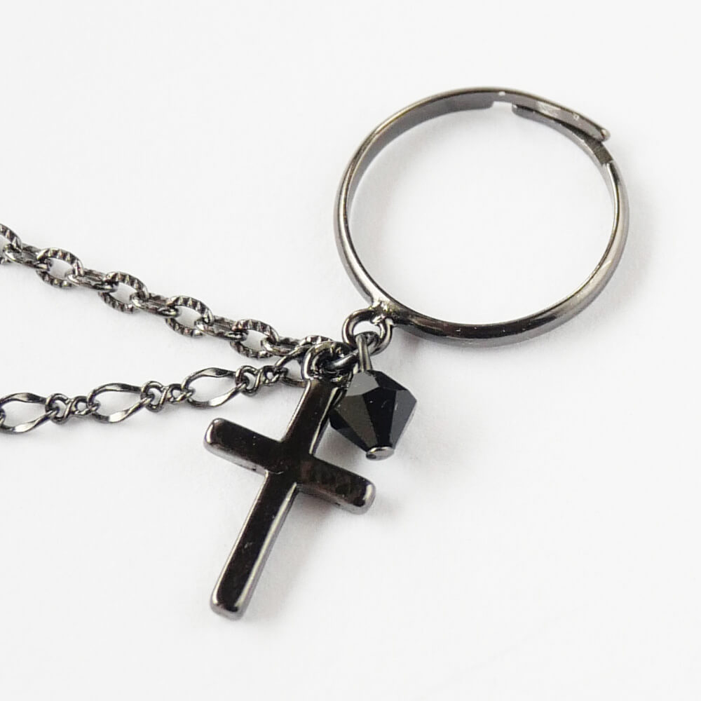 指輪 薔薇 十字架 ダブル フリーサイズ リング ゴスロリ