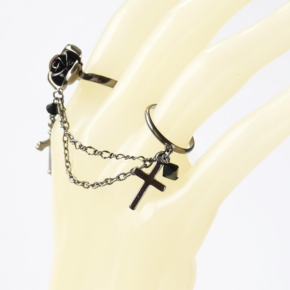 指輪 薔薇 十字架 ダブル フリーサイズ リング ゴスロリ