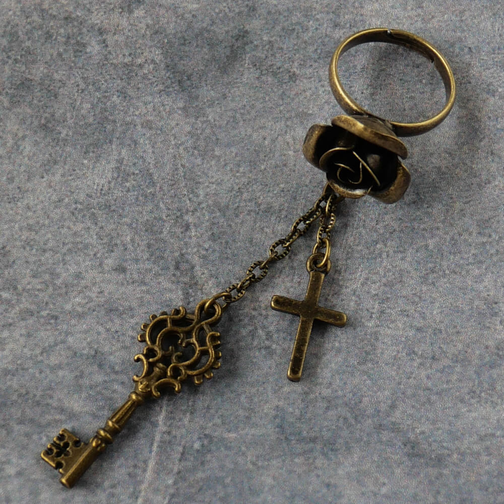 指輪 薔薇 十字架 フリーサイズ リング ゴスロリ アンティーク